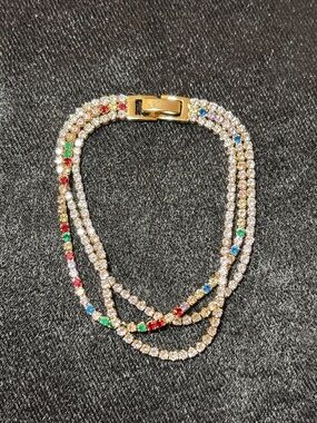 6.5mm Yellow Gold Triple Tennis CZ Bracelet 7 1/2 in.